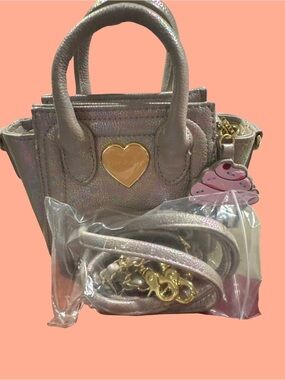 Betsy Johnson Heart Accent Iridescent Mini Tote - Pink minimal call out